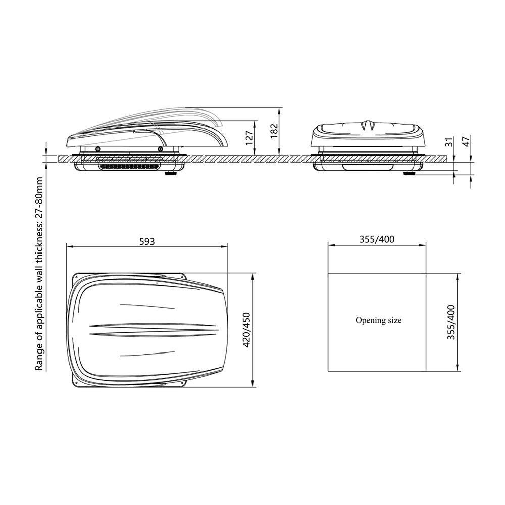 Okno dachowe z wentylatorem PlusFan 40×40 z pilotem -kamper przyczepa - obrazek 7